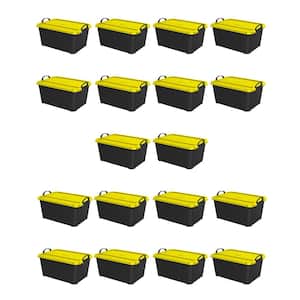 55 Quart Plastic Stackable Storage Tote Unit Bin, Black and Yellow (18-Pack)