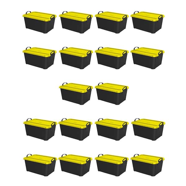 Life Story 55 Quart Plastic Stackable Storage Tote Unit Bin, Black and Yellow (18-Pack)
