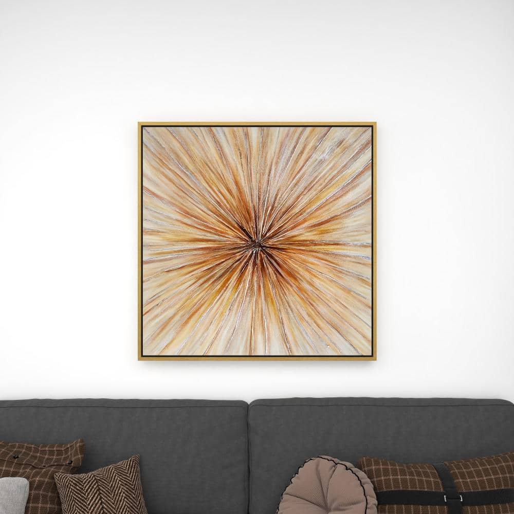 39" Brown Radial Starburst Framed Canvas Wall Art