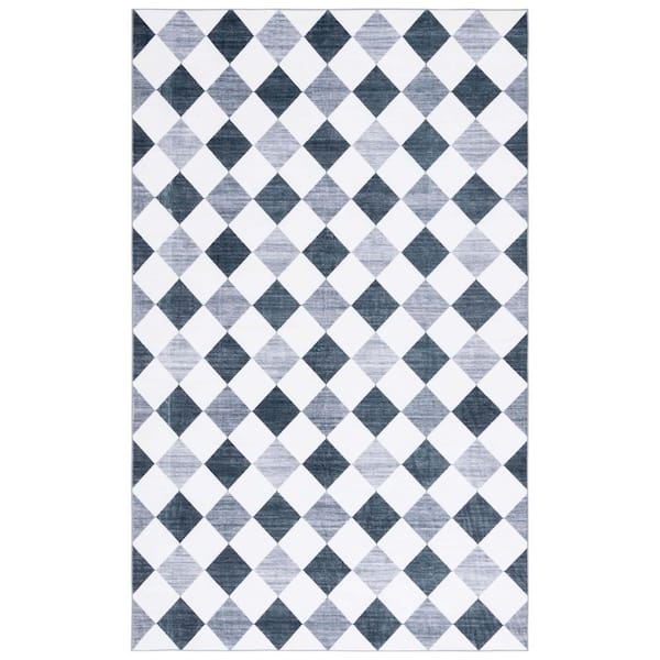 SAFAVIEH Santa Clara Ivory/Gray Black 6 ft. x 9 ft. Machine Washable Distressed Checkered Area Rug