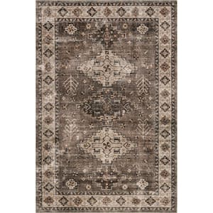 Lauren Liess Barbary Distressed Machine Washable Dark Brown 8 ft. x 10 ft. Area Rug