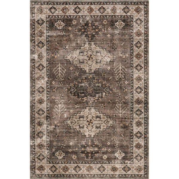 Barbary Distressed Machine Washable Dark Brown 5 ft. x 8 ft. Area Rug