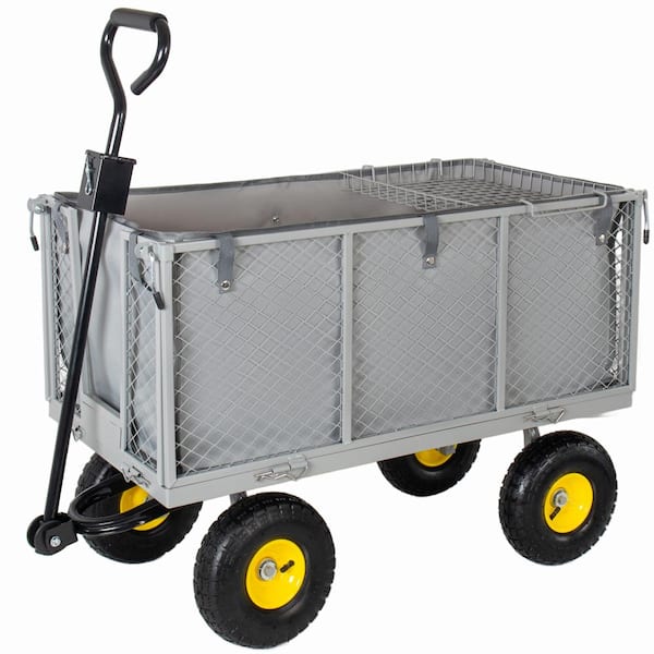 6 cu. ft. Steel 3-in-1 Utility Wagon Garden Cart with Removable Liner & Side Panels & Mesh Tray in Gray