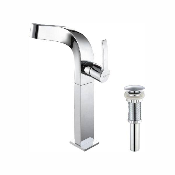 KRAUS Typhon Single Hole Single-Handle High-Arc Vessel Bathroom Faucet with Matching Pop-Up Drain in Chrome