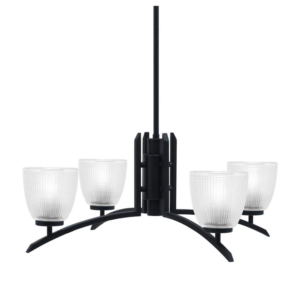 Siena 26.5 in. 4 Light Matte Black Chandelier with Clear Ribbed Glass Shade