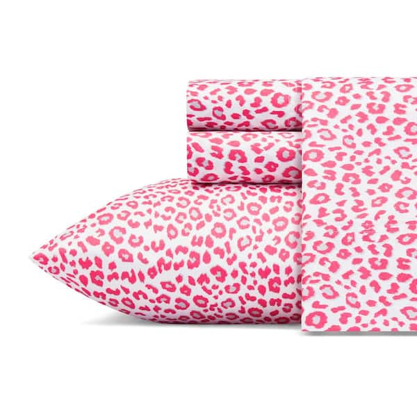 BETSEY JOHNSON Betsey's Leopard 4-Piece Pink Animal Print Satin Queen Sheet Set