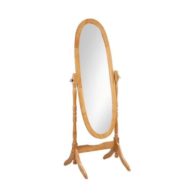 Vsmile 22.5 in. W x 59 in. H Oval Wood Framed Oak Finish Floor Cheval Mirror