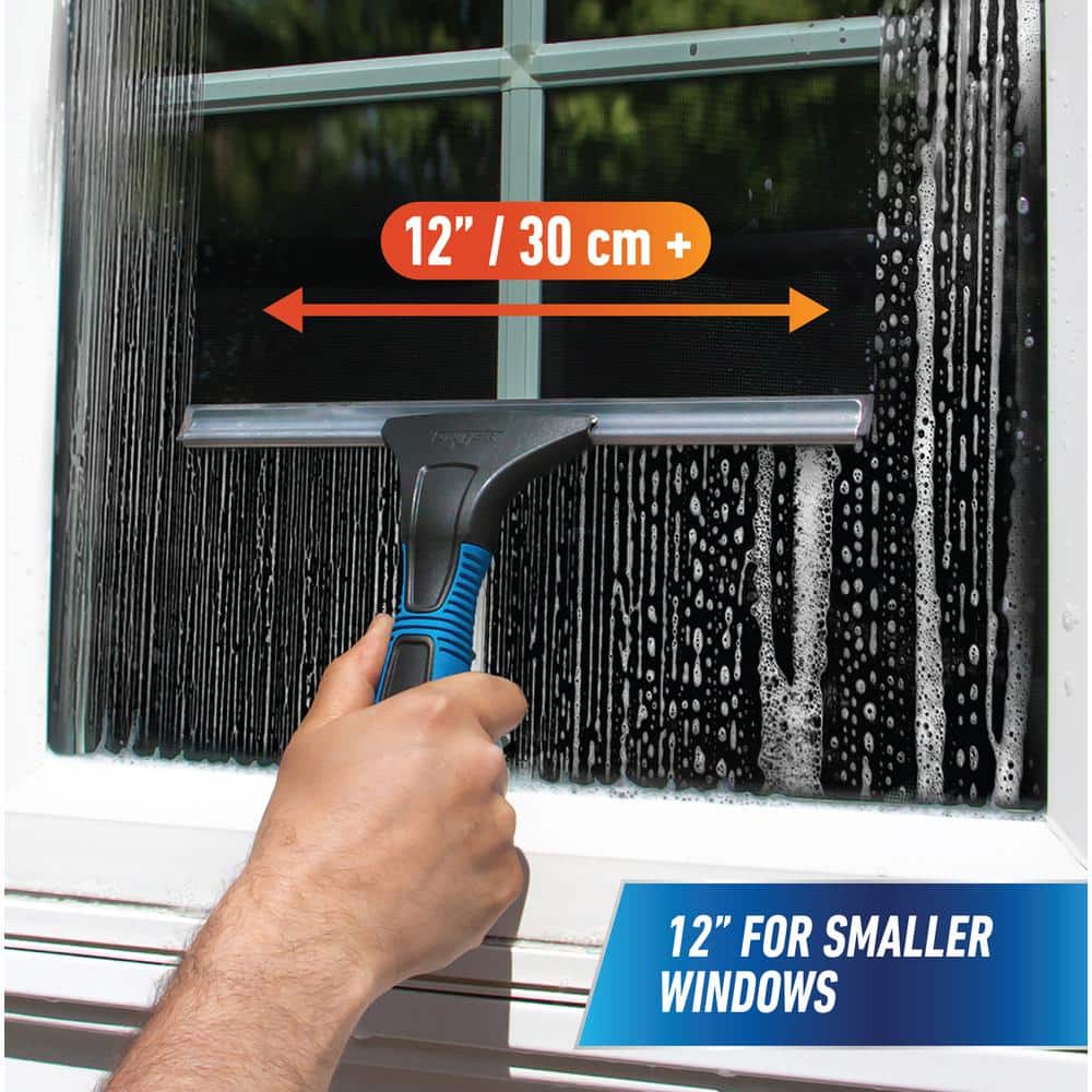18-Inch Blue and Black Plastic Window Squeegee with Interchangeable Blades