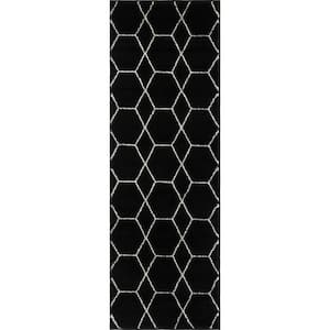 Trellis Frieze Black/Ivory 2 ft. x 6 ft. Geometric Runner Rug