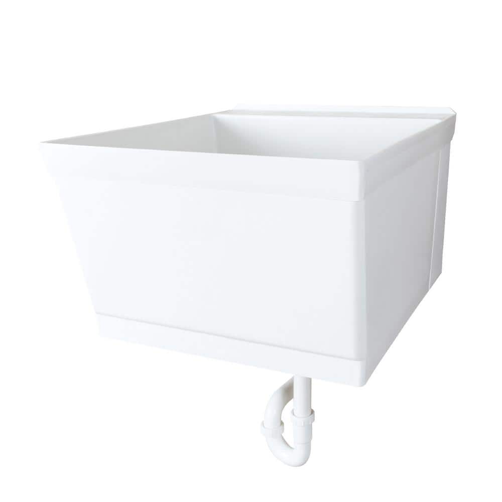 White Wall-Mounted Utility Laundry Sink with Drain Kit