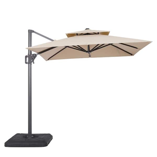 Vries 2-Piece 8 ft. Steel Cantilever Crank Tilt And 360 Square Patio Umbrella in Beige with Base