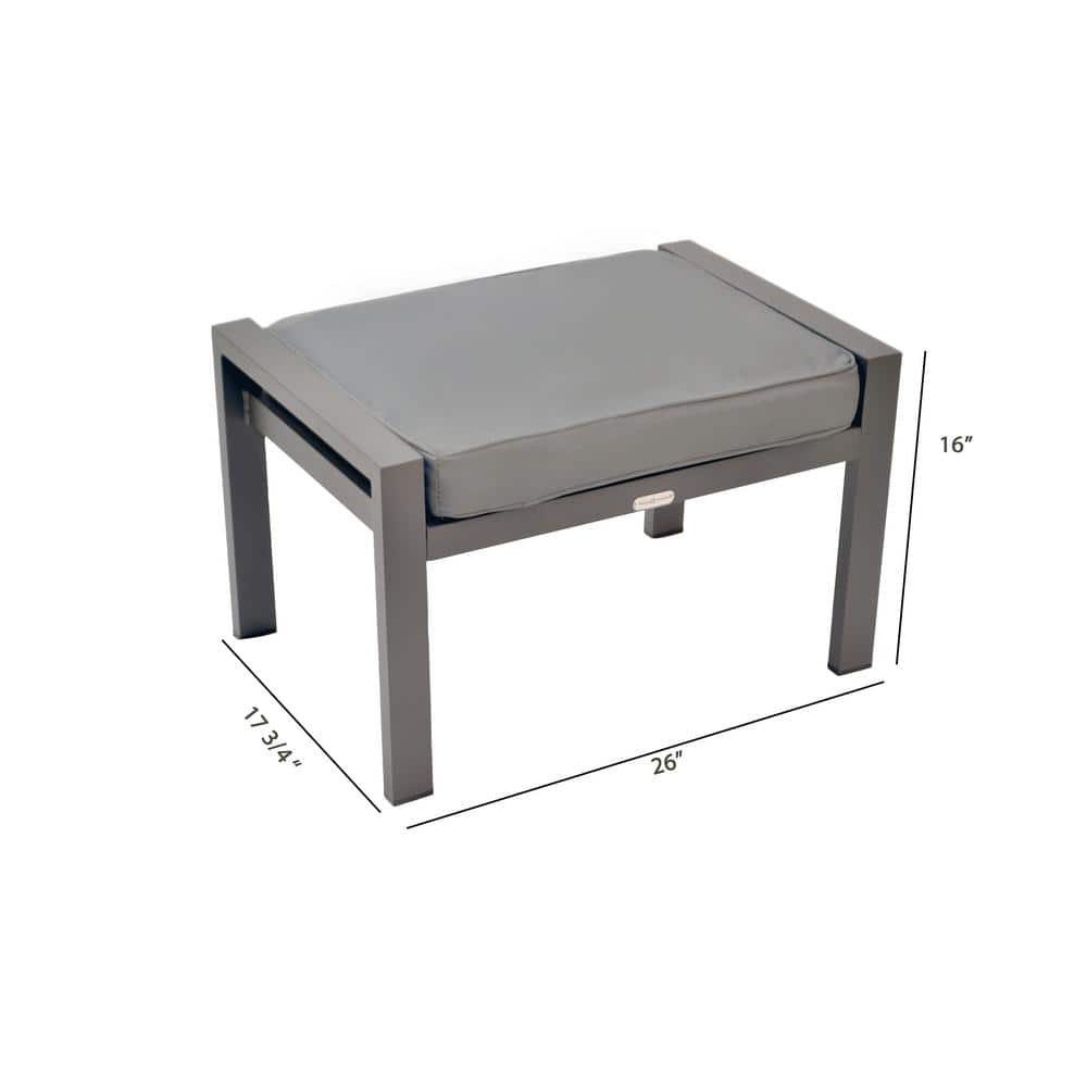 Lakeview Charcoal 17'' Modern Aluminum Outdoor Ottoman with Cushion