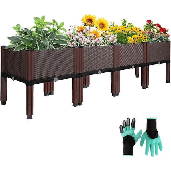 Oyezvary Emalie Raised Garden Beds 63.0 in. L x 15.7 in. W x 16.5 in. H Brown Plastic Self-Watering Drainage Planter Box
