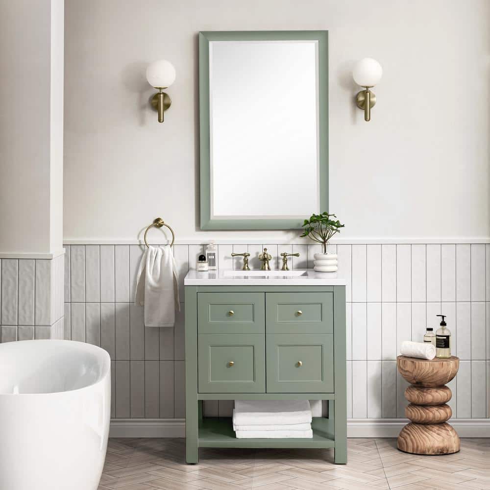 Breckenridge 30.0 in. W x 23.5 in. D x 34.2 in . H Bathroom Vanity in Smokey Celadon with White Zeus Quartz Top price history on PriceWatchPro