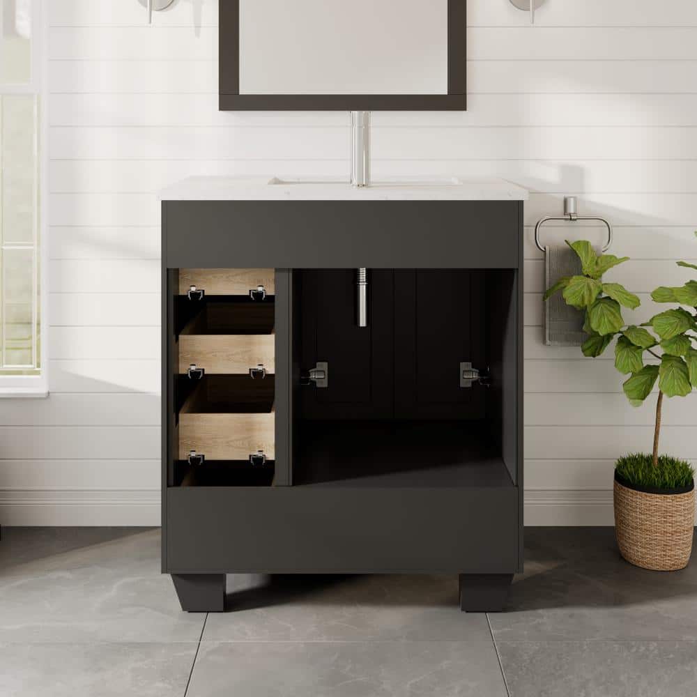 Espresso 28" Bathroom Vanity with White Quartz Top and Undermount Sink