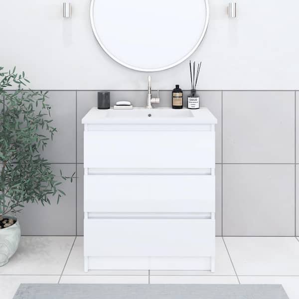 VOLPA USA AMERICAN CRAFTED VANITIES Pepper 30 in. W x 20 in. D Bath Vanity in Glossy White with Acrylic Vanity Top in White with White Basin