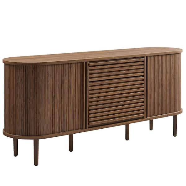 Harlan Walnut MDF 67 in. Fluted Oval Sideboard Cabinet with Adjustable Shelves and Drawer Storage