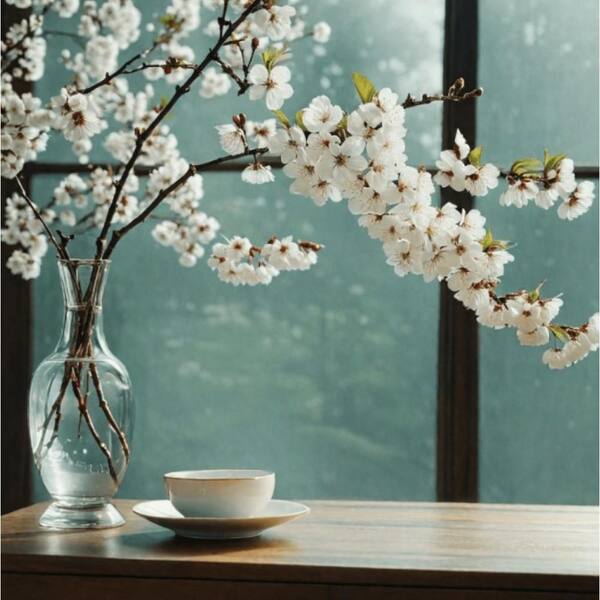 Larksilk 41 in. White Artificial Cherry Blossom Branch Floral Arrangements Lifelike Flower, Floral Home by Artificial Flowers