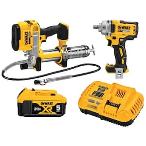 20-Volt MAX XR Cordless Industrial Combo Kit (2-Tool) with 1/2 in. Impact Wrench, Grease Gun & (1) 20-Volt 5.0Ah Battery