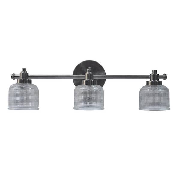 Globe Electric 3-Light Pewter and Textured Glass Fixed Head Vanity Light