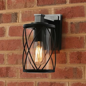 Modern Outdoor Porch Wall Light 1-Light Farmhouse Black Backyard Wall Lantern Sconce with Clear Glass Shade (1-Pack)