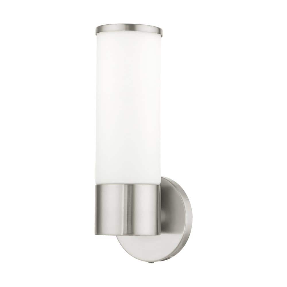 Sleek Urban Brushed Nickel 1-Light Sconce with Satin Opal White Glass