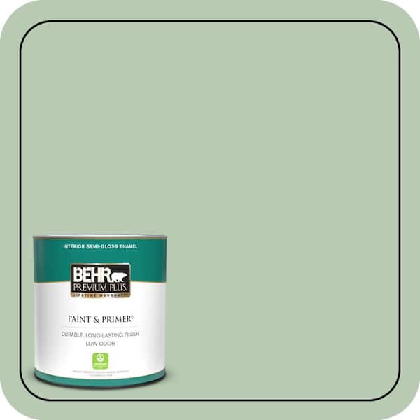 BEHR PREMIUM PLUS 1 qt. #S400-3 Healing Aloe Semi-Gloss Enamel Low Odor Interior Paint & Primer