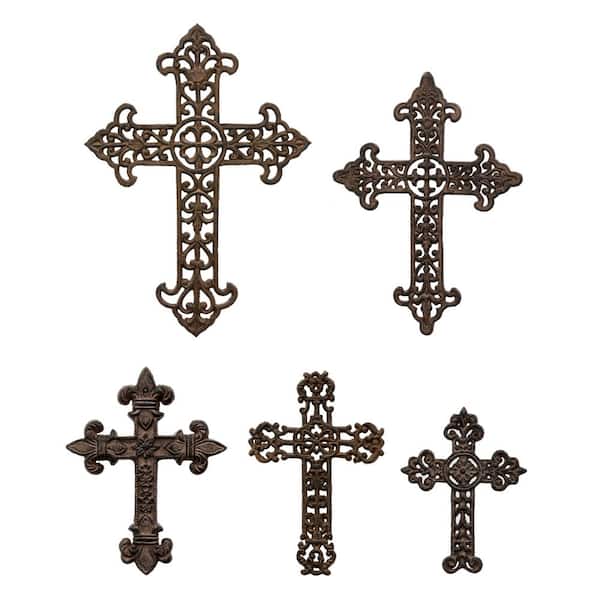 THREE HANDS Brown Metal Cross Wall Decors (Set of 5)