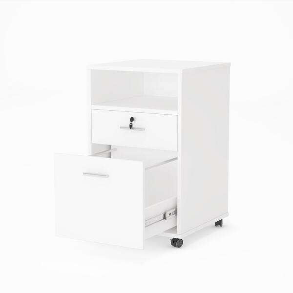 TRIBESIGNS WAY TO ORIGIN Dean White Rolling Wheels Engineered Wood File Cabinet with 2 Shelves and 2 Drawers