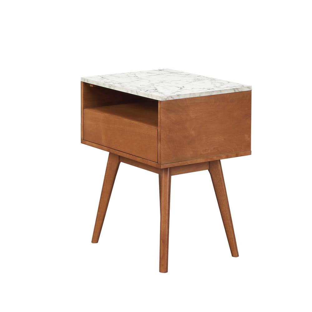 Nathan James Mid-Century Walnut and Faux Marble Storage End Tables