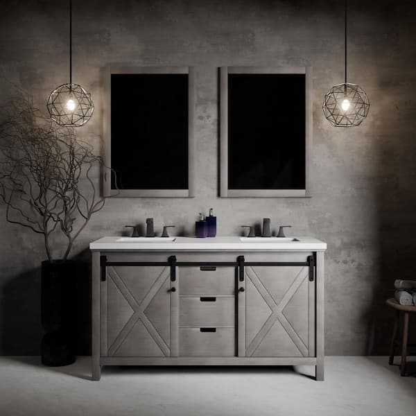 Marsyas 60 in W x 22 in D Ash Grey Double Bath Vanity, Cultured Marble Countertop, Faucet Set and 24 in Mirrors
