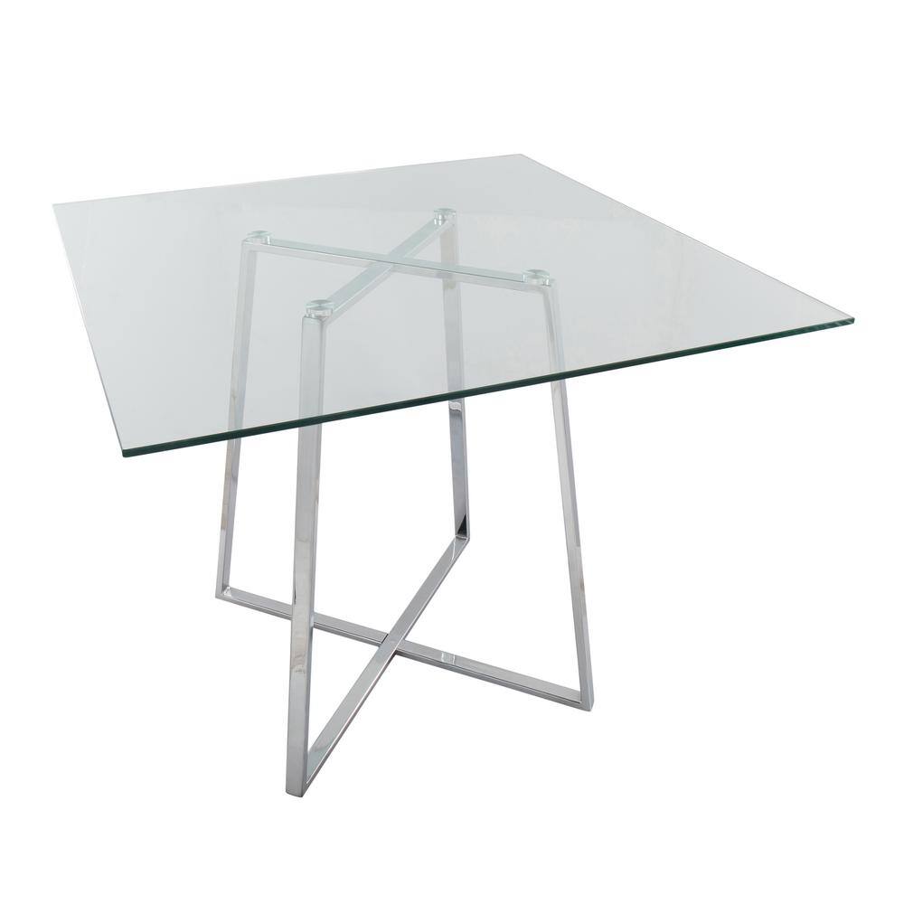 36" Clear Glass and Chrome Square Dining Table