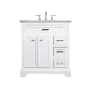 Simply Living 32 in. W x 21.5 in. D x 35 in. H Bath Vanity in White with Carrara White Marble Top