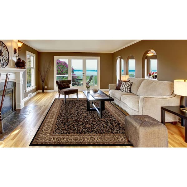 Persian Classic Kashan Black Rectangle Indoor 9 ft. 3 in. x 12 ft. 10 in. Area Rug