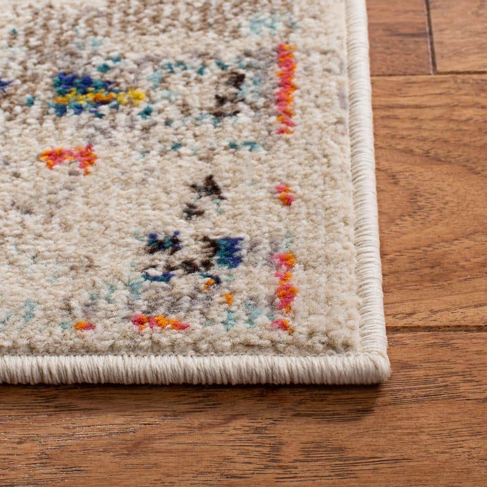 Madison Cream and Blue Round Synthetic Non-slip Rug