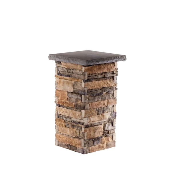 Silvermine Stone 18 in. x 48 in. Dakota Sunset with a Slate Flat Cap Stone Pillar Kit