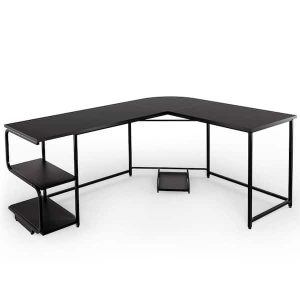 Costway 69 in. L-Shaped Black Wood Computer Desk with Shelves