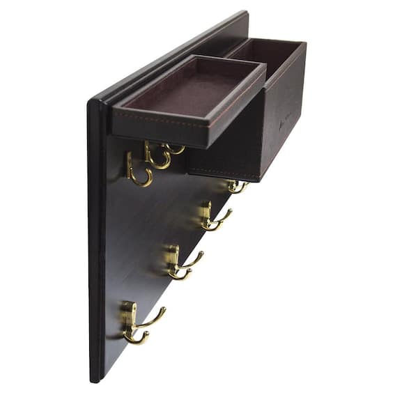 Unbranded 20.5 in. W x 3.4 in. D Dark Brown Decorative Wall Shelf, Entryway Coat Rack Wall Mount Key Holder Mail Envelope Hook