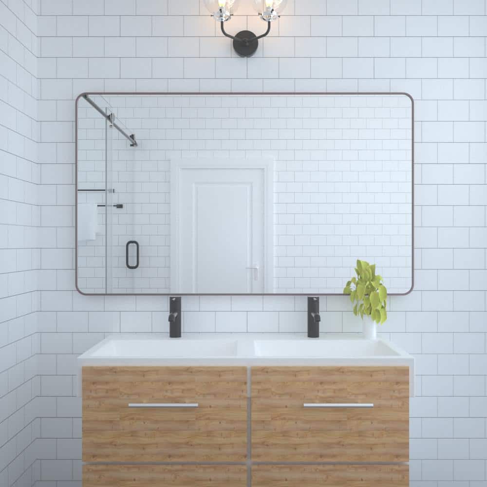 Oil Rubbed Bronze 60 in. W x 36 in. Metal Framed Rounded Rectangle Bathroom