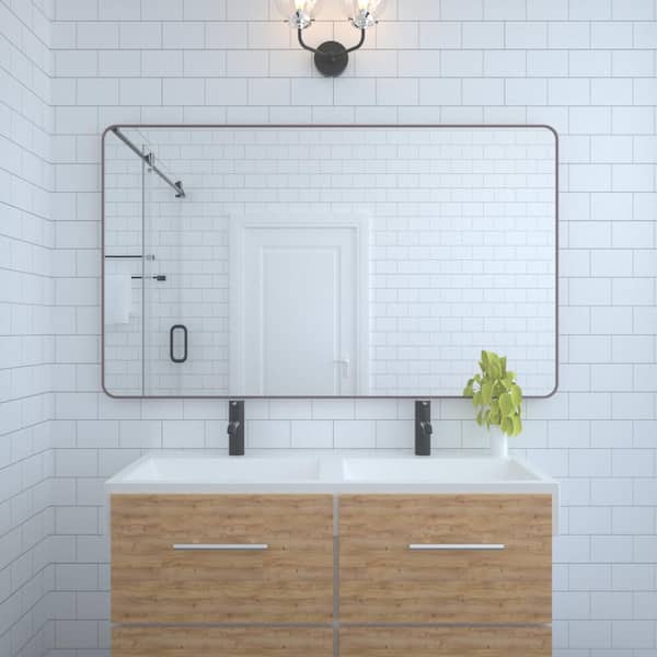 Unbranded Oil Rubbed Bronze 60 in. W x 36 in. Metal Framed Rounded Rectangle Bathroom Tempered Glass Wall Vanity Mirror, Anti-Rust