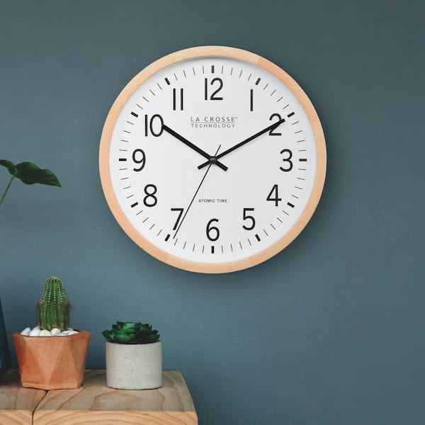 La Crosse Technology 12.8 in. Beech Wood Atomic Analog Wall Clock