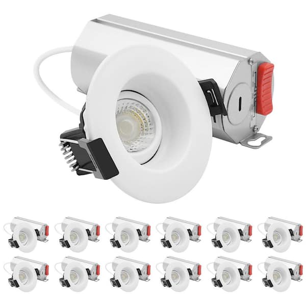 2 In. Integrated LED Regressed Gimbal LED Light, 5CCT, 6W, 400LM 360º + 30º Rotation, Dimmable, IC Rated, ETL 12 Pack