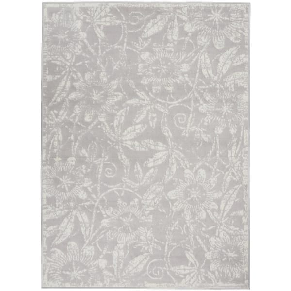 Nourison Whimsicle Grey 4 ft. x 6 ft. Floral Contemporary Area Rug