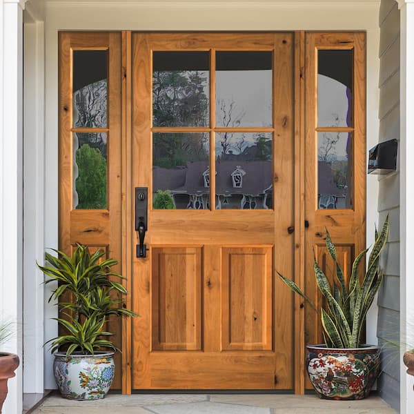64 in. x 80 in. Knotty Alder Left-Hand/Inswing 4-Lite Clear Glass Unfinished Wood Prehung Front Door/Double Sidelite 64 in. x 80 in. Knotty Alder Left-Hand/Inswing 4-Lite Clear Glass Unfinished Wood Prehung Front Door/Double Sidelite