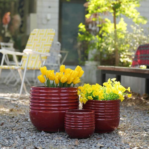【最終値下4日】Supreme Mini Planters (Set of 3) Handmade Glazed Ceramic Planter (Set of 3), 15/11/8 in. Dia