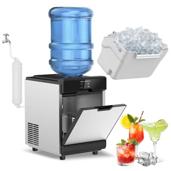 18.9 in. Stainless Steel 50 lb./24 H Countertop Portable Nugget Ice Maker with 12 lbs. Ice Storage, Dual Water Inlet