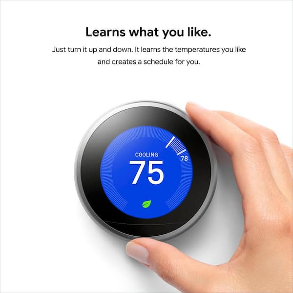 Google Learning Thermostat - Smart Wi-Fi Thermostat - Stainless Steel T3007ES - The Home Depot