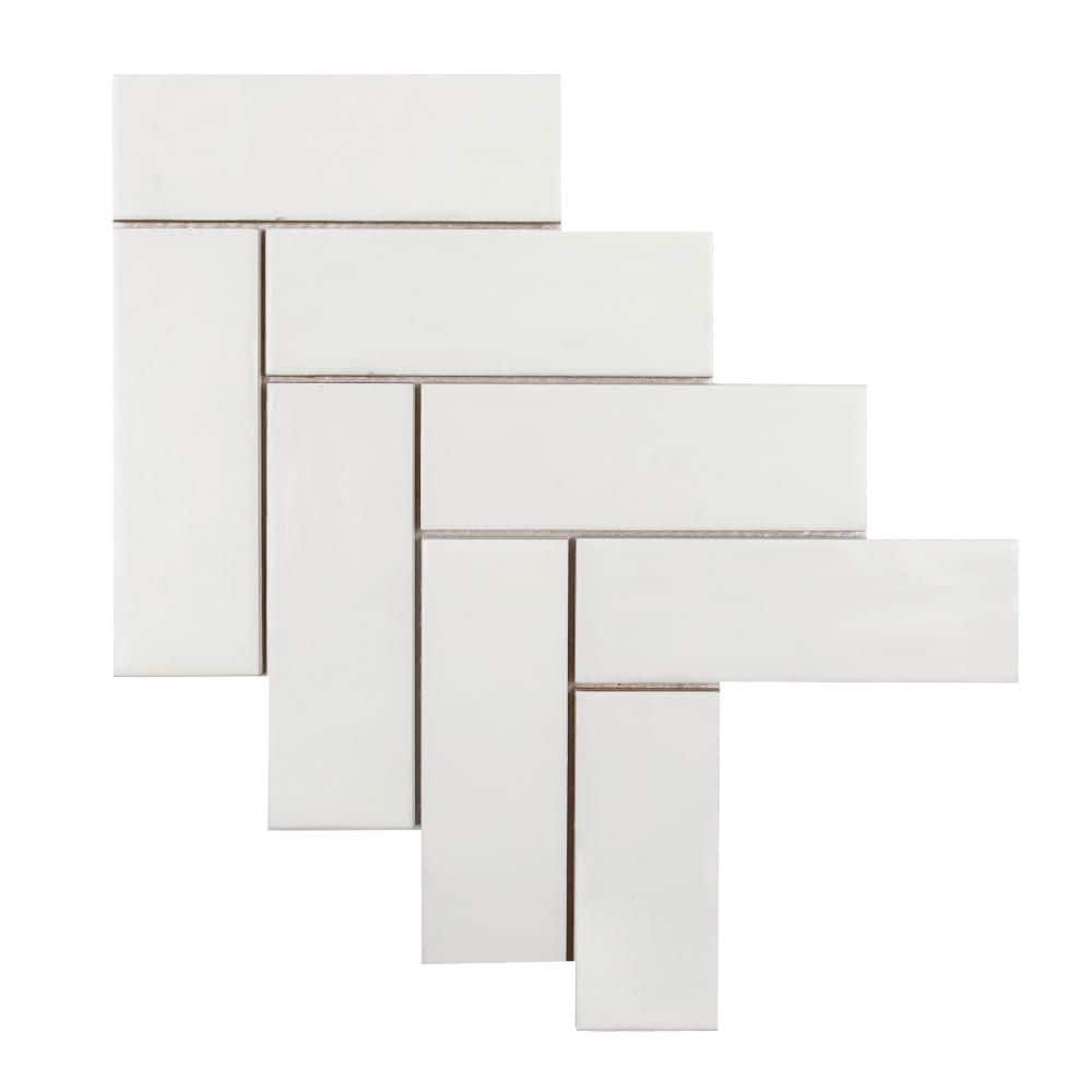 Take Home Tile Sample - Herringbone White 2.5 in. x 4 in. Matte and Glossy Ceramic Mosaic Wall Tile Sample price history on PriceWatchPro