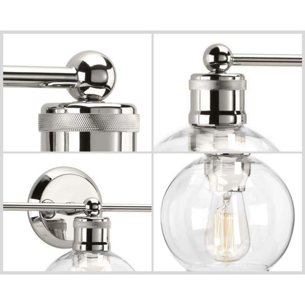 Hansford Polished Nickel 3-Light Bath Vanity Fixture with Clear Glass Shades