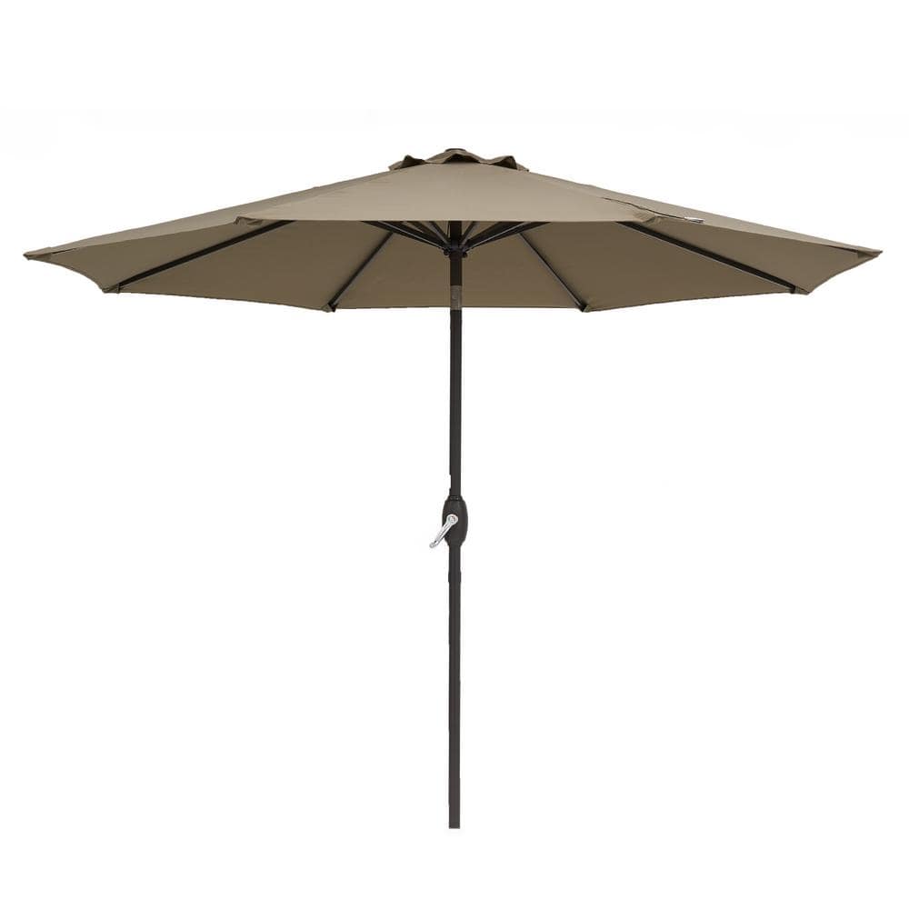 9 ft. Steel Brown Outdoor Tiltable Patio Umbrella Market Umbrella With Cran